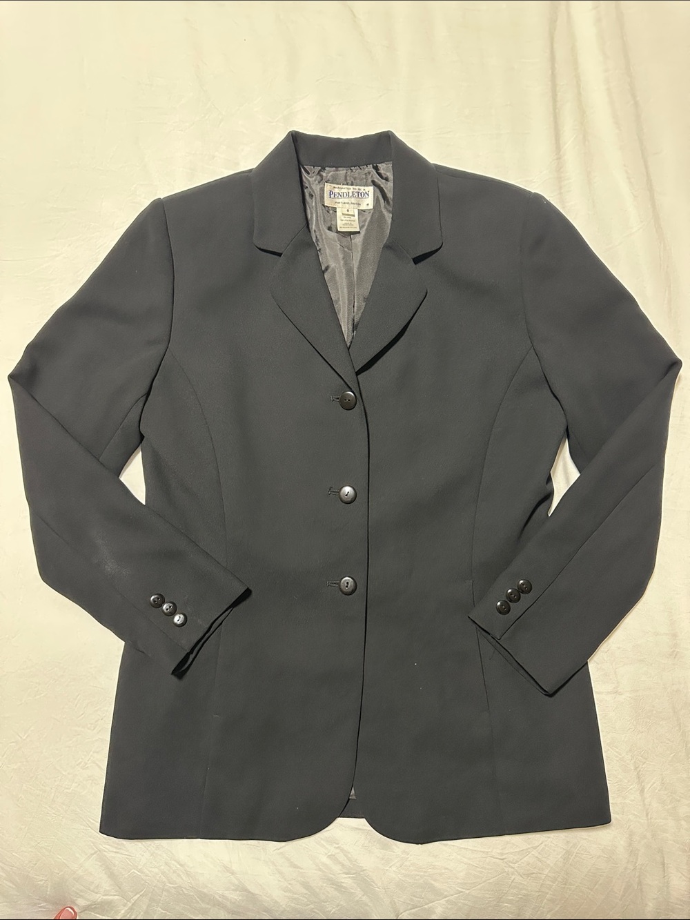Vintage Pendleton Black Women's Padded Shoulder 3 Button Blazer Jacket Size 8